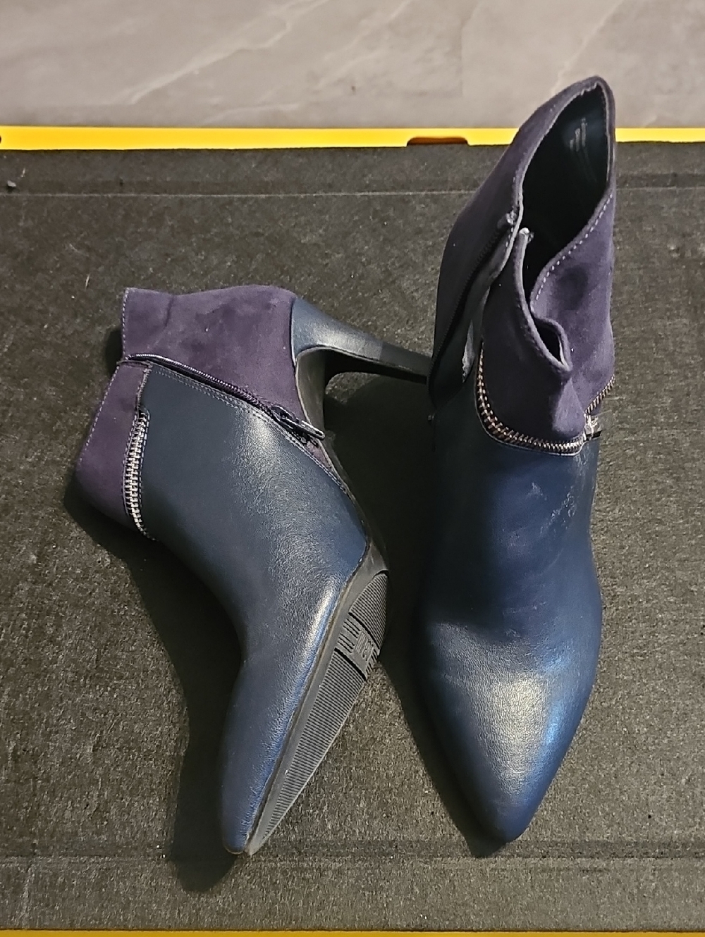 Bar III Navy Pointed Toe Ankle Booties with Suede Cuff